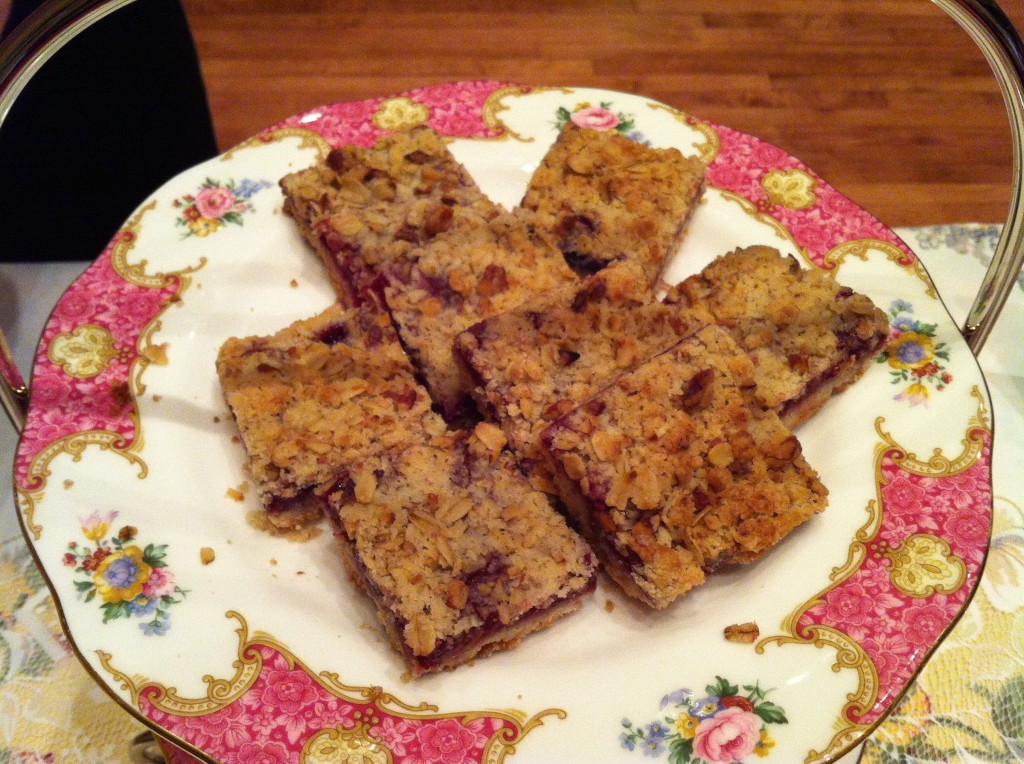 When having tea at The Potted Geranium in Greensboro, be sure to try the delicious raspberry pecan streusel bars. My favorite! 